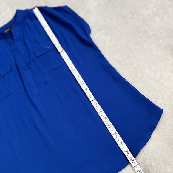 INC international concepts Petite Blue Button-Front Blouse P/S Top women - Picture 3 of 7